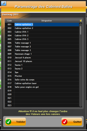 Paramtrage des salles/cabines dans Gestmag Beaut