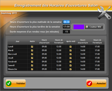 Paramtrage des horaires de l'institut