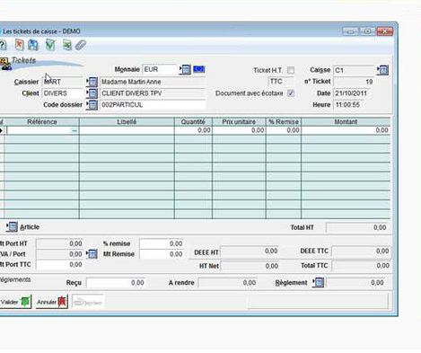 Memsoft TPV Oxygne : saisie d'un ticket de caisse