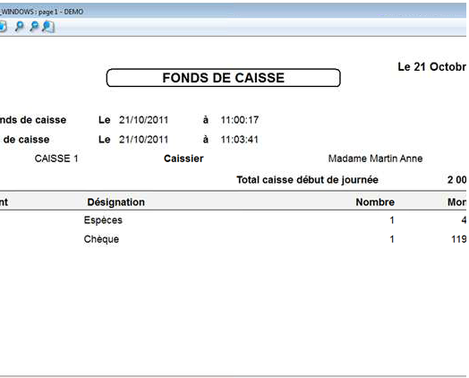 Memsoft TPV Oxygne : tat sur le fond de caisse