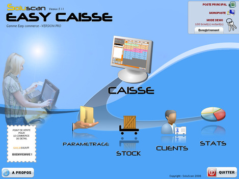 Menu principal du logiciel Easy Caisse