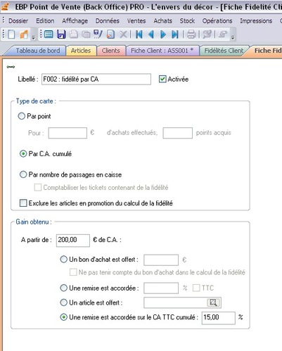 EBP Point de Vente 2009 (v13) : Exclure les articles en promotion de la carte de fidlit - Remise fidlit sur C.A. cumul (23) -- 03/01/09