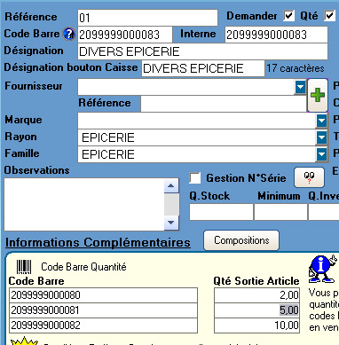 A2GI-Caisse * : Plusieurs codes-barres par article - Possibilit de crer un code-barre par quantit (15) -- 04/06/08