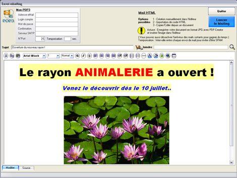 Editeur HTML pour l'envoi d'emailing