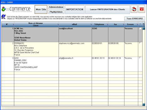 Numro de client OS-Commerce * dans A2GI-Caisse *