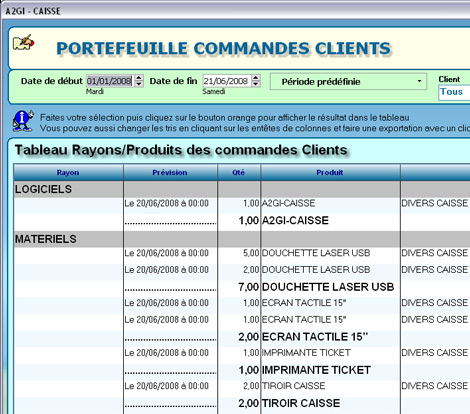 Tableau de prparation des commandes d'A2GI-Caisse *