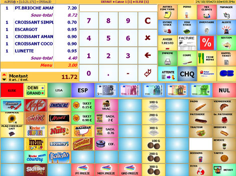 Logiciel de Caisse Aliris: l'écran de vente tactile
