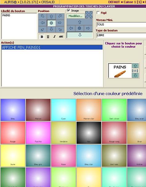 Logiciel de Caisse pour boulangerie aliris: le paramétrage de l'écran de vente