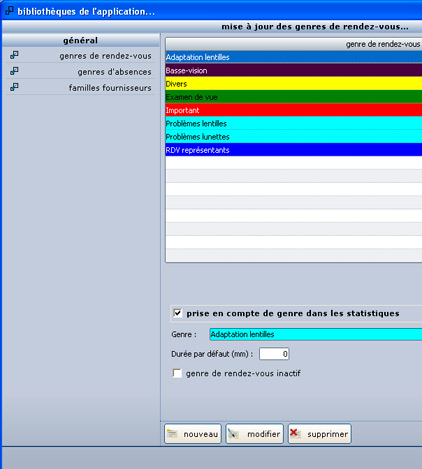 Les diffrents types de rendez-vous identifis par couleur