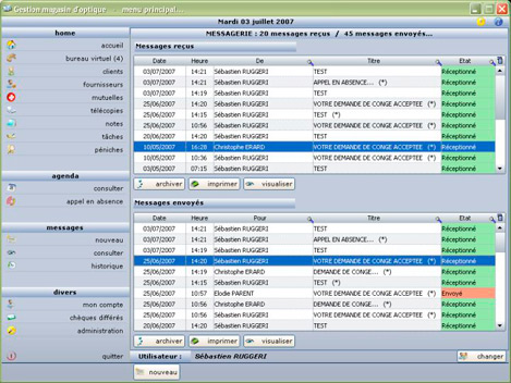 Messagerie interne d'Anikop Gestion magasin d'optique