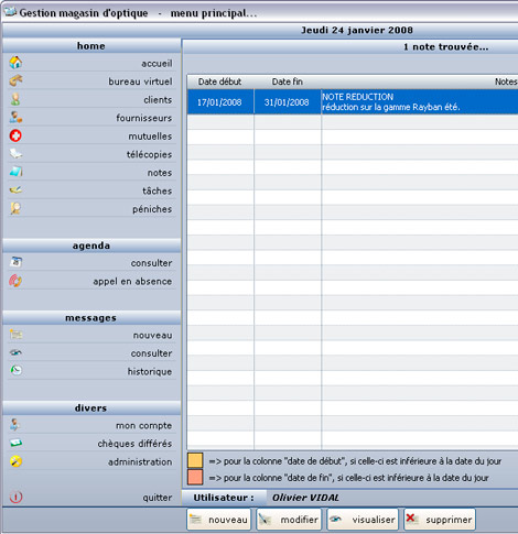 Anikop Gestion magasin d'optique * : Historique de rendez-vous et d'achats dans la fiche client - Gestion des congs des collaborateurs - Notes internes (5) -- 26/01/08