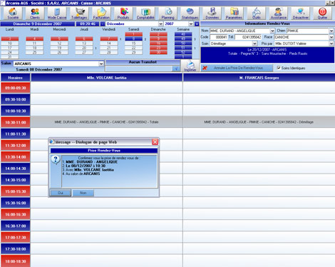 La prise d'un rendez-vous d'un salon de toilettage, avec Arcanis AGS 3.0 *