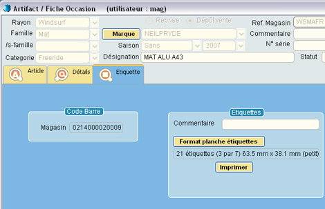 Impression de l'tiquette code-barre de l'article dpos