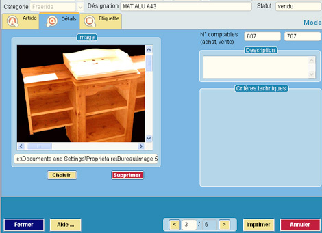 Photo de l'article dans la fiche de dpt-vente