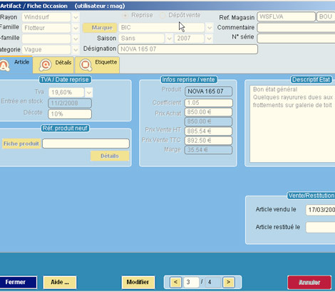 Fiche article avec module dpt-vente