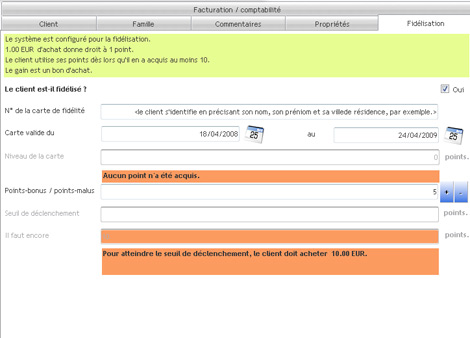 La fidlisation dans une fiche client de Blitz *