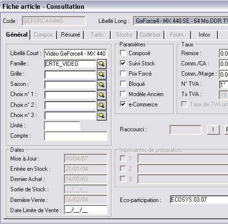 Fiche article avec coparticipation