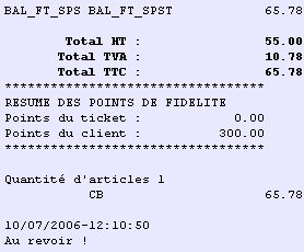 ticket de caisse avec points de fidélité dans ciel point de vente 2006