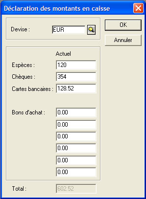 ciel point de vente : dclaration des montants en caisse