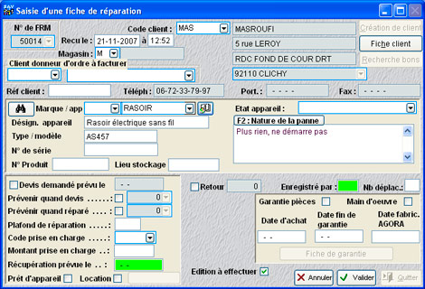 Fiche de réparation