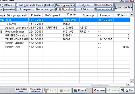 Tri du tableau de rparations