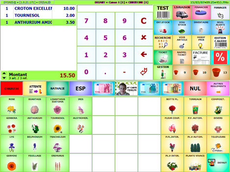 Ecran de caisse du logiciel pour fleuriste Dyonis