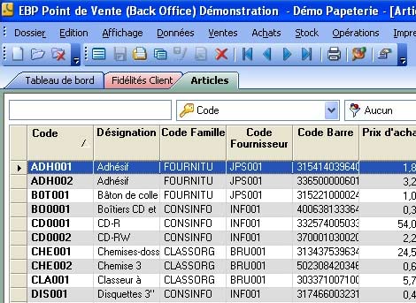 logiciel de caisse EBP Point de vente: le back-office