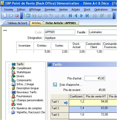 EBP Point de Vente : fiche article