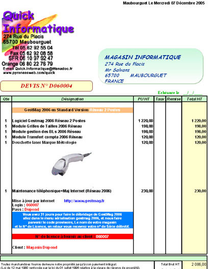 Gestmag 2006 : l'impression d'une facture personnalise