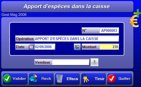 gestmag 2006 : apport d'espces en caisse