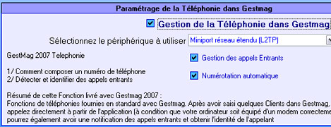 Gestmag: Gestion de la tlphonie - Dtection automatique des appels entrants - Appel tlphonique  partir d'une fiche client -- 17/01/12