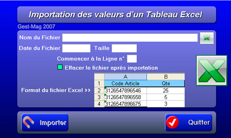 Importation d'un tableau Excel