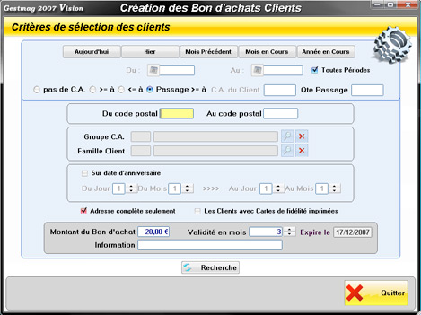 Slection de clients pour la cration de bons d'achat dans Gestmag 2008