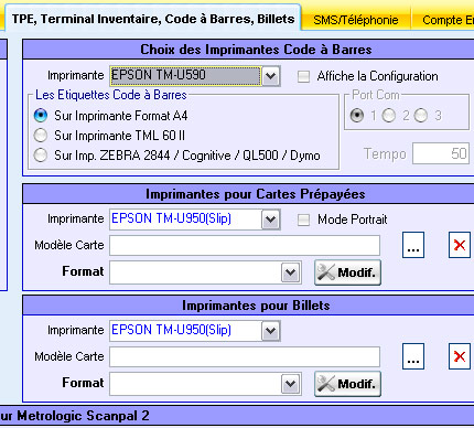 Gestion des imprimantes de billet et de carte dans Gestmag 2008