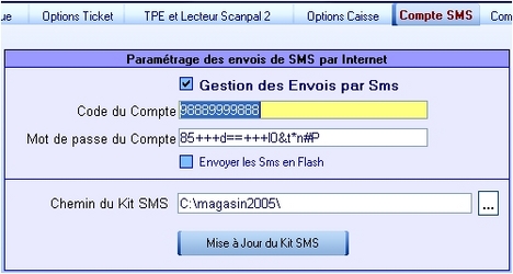 logiciel de caisse gestmag 2005 : parametrage des sms