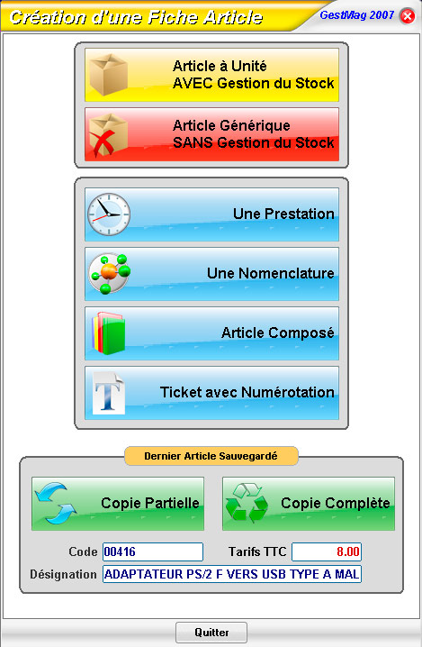 Gestmag  Vision : Billeterie avec numrotation - Article gnrique - Back Office (52) -- 01/10/07