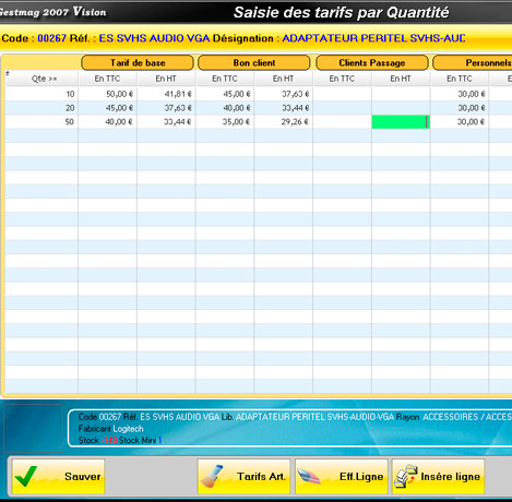 Saisie des tarifs par quantit dans Gestmag 2008 Vision