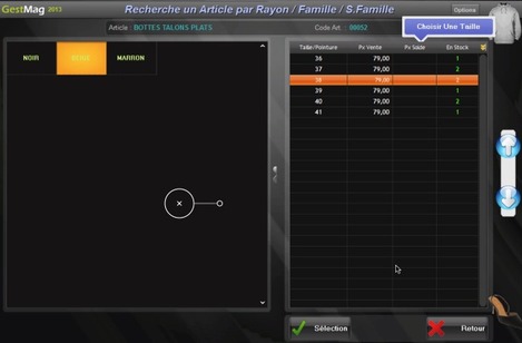 Logiciel de caisse Gestmag : recherche par rayon et taille/couleur