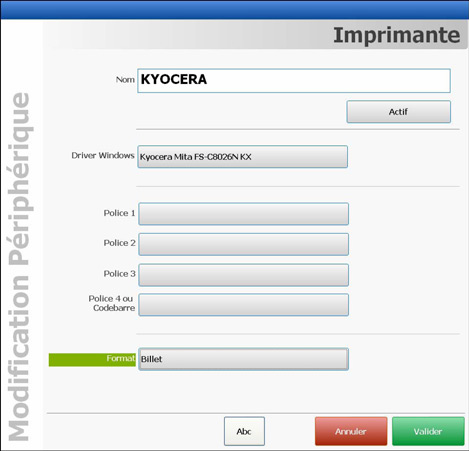 Paramtrage de l'imprimante de billeterie Kyocera dans GlobalPos Retail