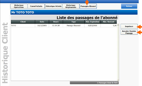 Historique de passages de l'abonn