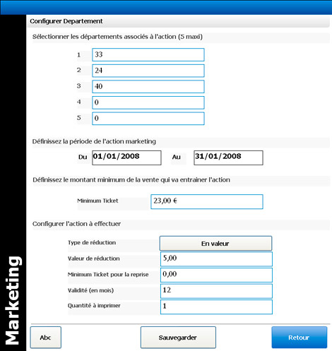 Paramtrage de l'action marketing