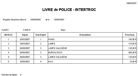 Livre de police dans un dépôt-vente Livre de police dans un dépôt-vente
