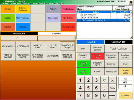 Ecran de commande de la version Restaurant d'InnoPos