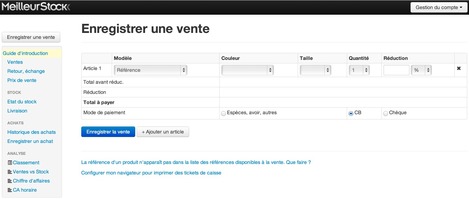 MeilleurStock, logiciel de caisse en ligne (web)