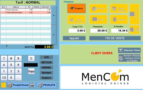 MenCom, adapt  la boulangerie-ptisserie: Pav tactile de l'cran de caisse- Processus d'encaissement - Articles vendus  la pese -- 01/08/12