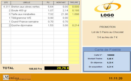 Ticket de caisse affich sur l'cran client de Mencom