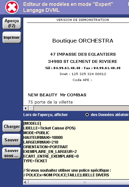 L'diteur de modle d'Orchestra Point de Vente