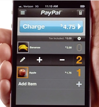 PayPal Here sur iPhone : slection d'articles lors d'une vente