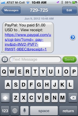 PayPal Here : rception du ticket de caisse par SMS