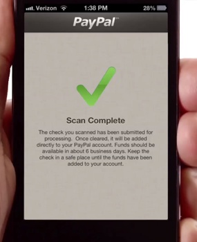 Scan du chque envoy aux serveurs scuriss de PayPal